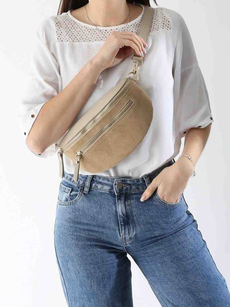 Sac Banane Milano Beige velvet caviar VC24111 vue secondaire 1