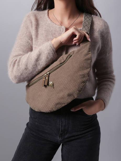 Sac Banane Le voyage en panier Marron velours AHP244 vue secondaire 1