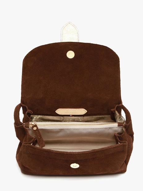 Sac Bandoulière M Agnes Cuir Velours Etrier Marron agnes EAGV205M vue secondaire 6